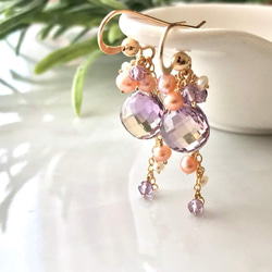 K14GF Ametrine and freshwater pearl earrings 第7張的照片