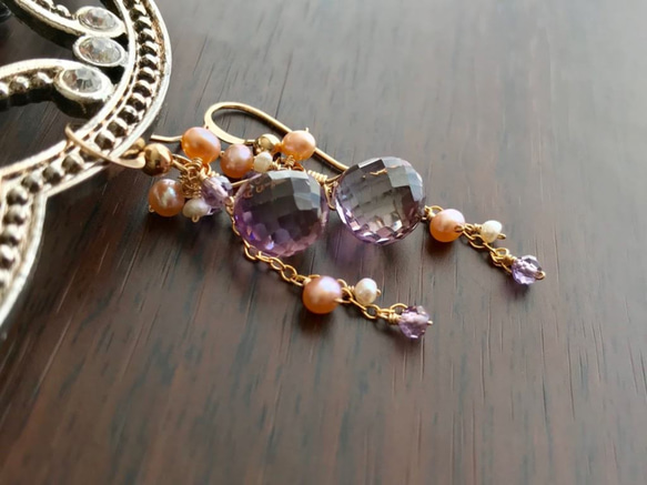 K14GF Ametrine and freshwater pearl earrings 第8張的照片