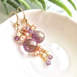 K14GF Ametrine and freshwater pearl earrings 第9張的照片