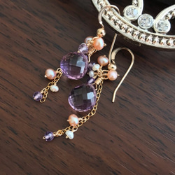 K14GF Ametrine and freshwater pearl earrings 第10張的照片