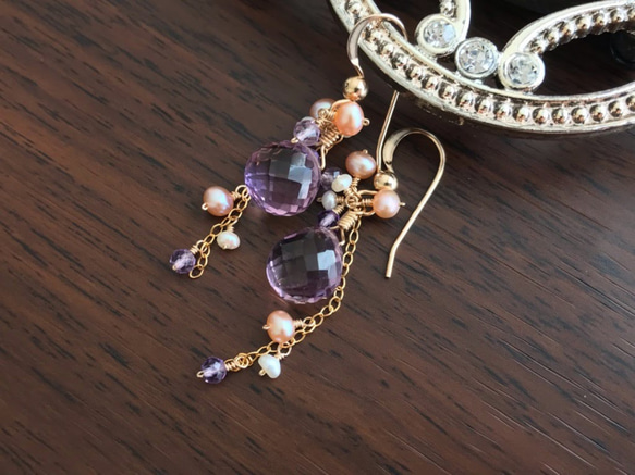 K14GF Ametrine and freshwater pearl earrings 第10張的照片