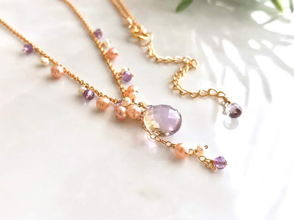 K14GF Ametrine and freshwater pearl necklace 第3張的照片