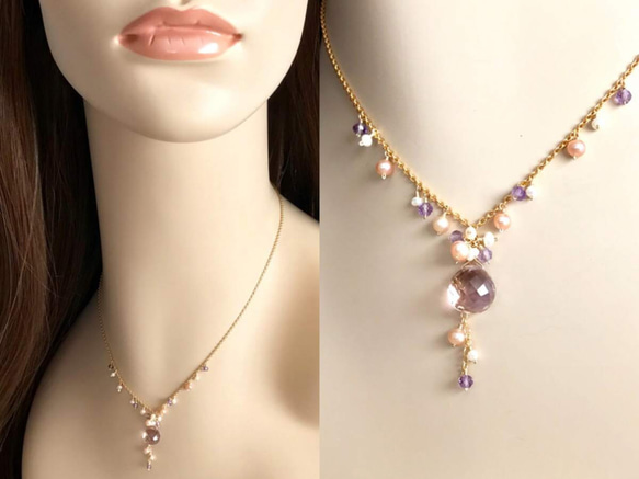 K14GF Ametrine and freshwater pearl necklace 第5張的照片