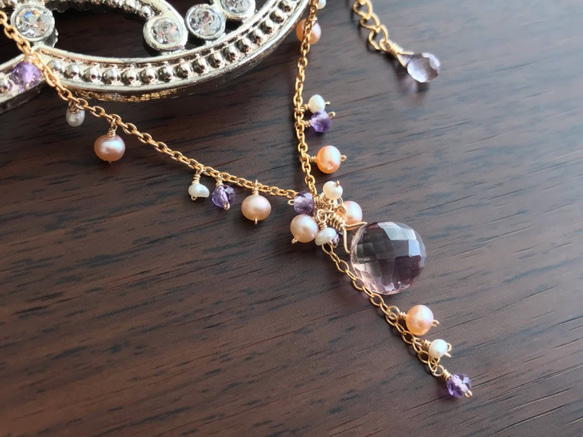 K14GF Ametrine and freshwater pearl necklace 第7張的照片