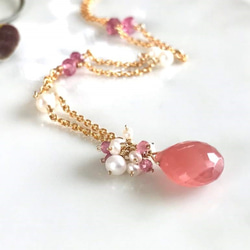 K14GF Inca Rose (Rhodochrosite) and Freshwater Pearl Necklac 第3張的照片