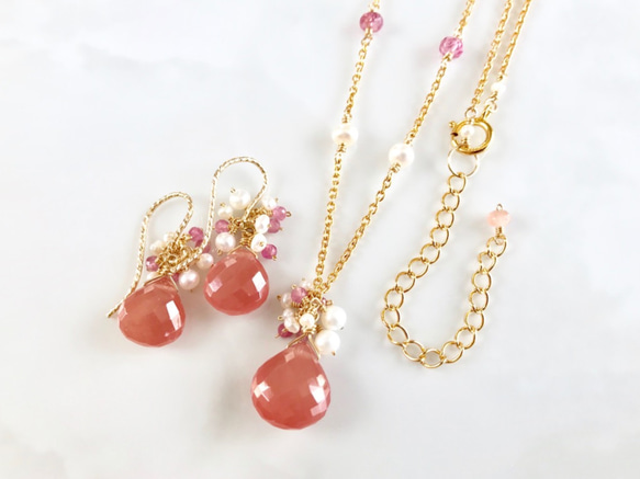 K14GF Inca Rose (Rhodochrosite) and Freshwater Pearl Necklac 第6張的照片