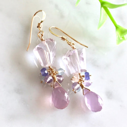 K14GF Pink Amethyst and Lavender Chalcedony Earrings 第1張的照片