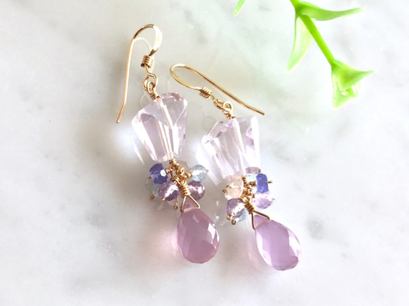 K14GF Pink Amethyst and Lavender Chalcedony Earrings 第1張的照片