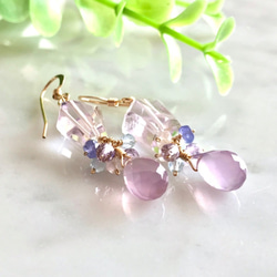 K14GF Pink Amethyst and Lavender Chalcedony Earrings 第2張的照片