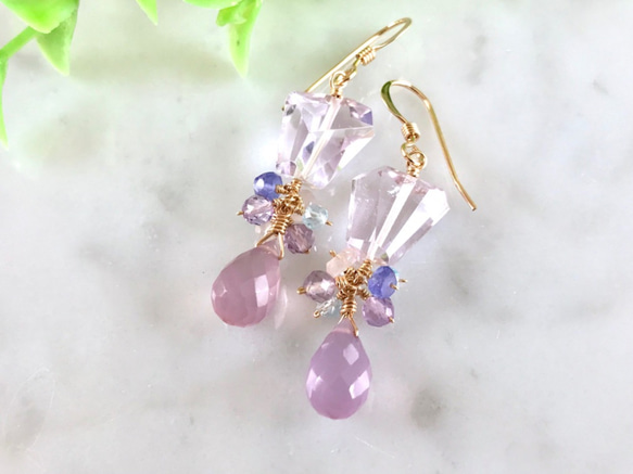 K14GF Pink Amethyst and Lavender Chalcedony Earrings 第3張的照片