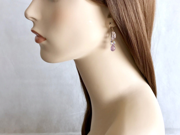 K14GF Pink Amethyst and Lavender Chalcedony Earrings 第5張的照片