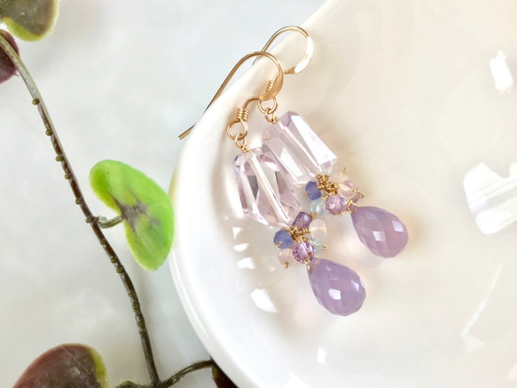 K14GF Pink Amethyst and Lavender Chalcedony Earrings 第7張的照片