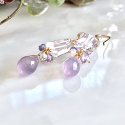 K14GF Pink Amethyst and Lavender Chalcedony Earrings 第9張的照片