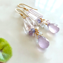 K14GF Pink Amethyst and Lavender Chalcedony Earrings 第10張的照片