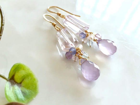 K14GF Pink Amethyst and Lavender Chalcedony Earrings 第10張的照片