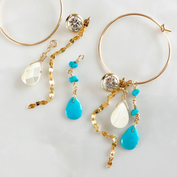 K14GF Sleeping Beauty Turquoise and MOP Hoop Earrings 第2張的照片