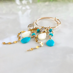 K14GF Sleeping Beauty Turquoise and MOP Hoop Earrings 第9張的照片