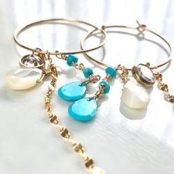 K14GF Sleeping Beauty Turquoise and MOP Hoop Earrings 第3張的照片