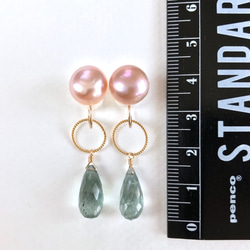 K14GF Freshwater Pearl and Moss Aquamarine Clip-on Earrings 第4張的照片