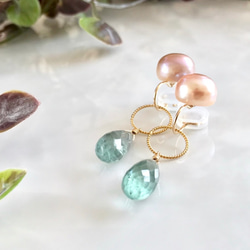 K14GF Freshwater Pearl and Moss Aquamarine Clip-on Earrings 第8張的照片