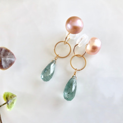 K14GF Freshwater Pearl and Moss Aquamarine Clip-on Earrings 第10張的照片