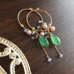 K14GF Green Strawberry Quartz Hoop Earrings 第2張的照片