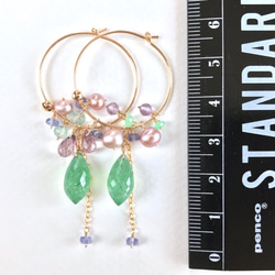 K14GF Green Strawberry Quartz Hoop Earrings 第4張的照片