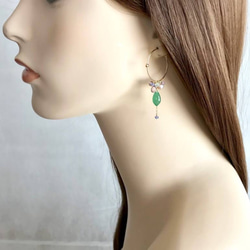 K14GF Green Strawberry Quartz Hoop Earrings 第5張的照片