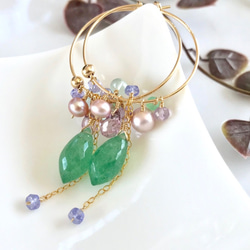 K14GF Green Strawberry Quartz Hoop Earrings 第6張的照片