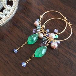 K14GF Green Strawberry Quartz Hoop Earrings 第7張的照片