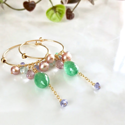 K14GF Green Strawberry Quartz Hoop Earrings 第8張的照片