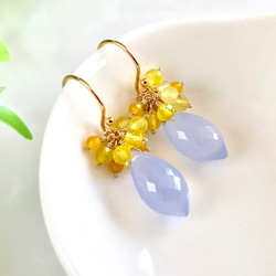 K14GF Blue Chalcedony and Yellow Opal Earrings 第1張的照片