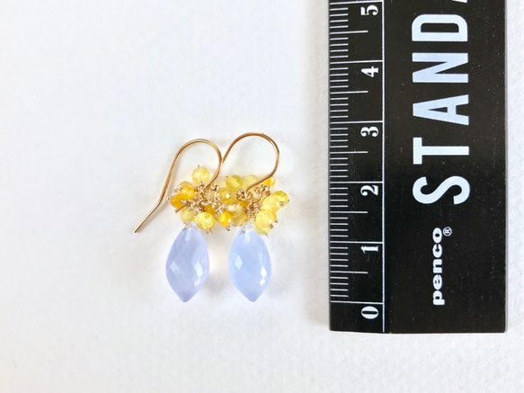 K14GF Blue Chalcedony and Yellow Opal Earrings 第4張的照片