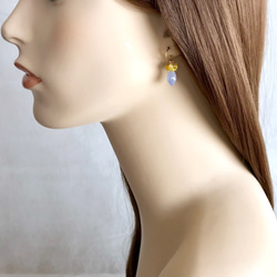 K14GF Blue Chalcedony and Yellow Opal Earrings 第5張的照片