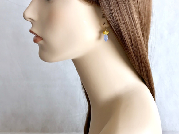 K14GF Blue Chalcedony and Yellow Opal Earrings 第5張的照片