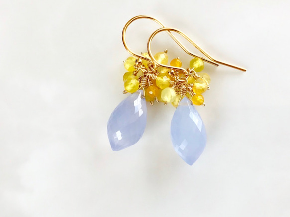 K14GF Blue Chalcedony and Yellow Opal Earrings 第7張的照片