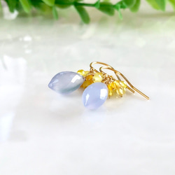 K14GF Blue Chalcedony and Yellow Opal Earrings 第9張的照片