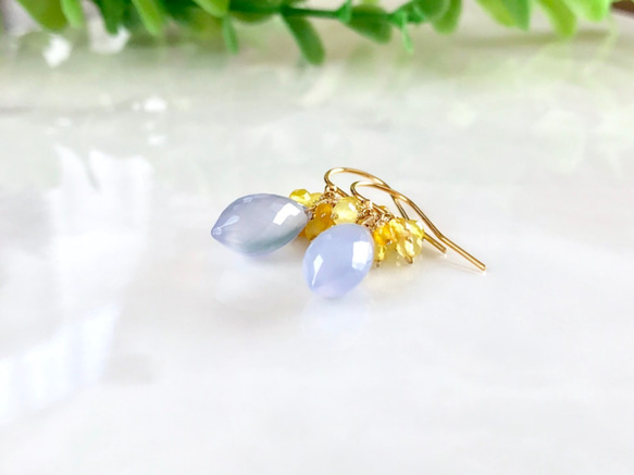 K14GF Blue Chalcedony and Yellow Opal Earrings 第9張的照片