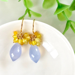 K14GF Blue Chalcedony and Yellow Opal Earrings 第10張的照片