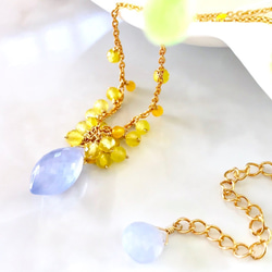 K14GF Blue Chalcedony and Yellow Opal necklace 第1張的照片