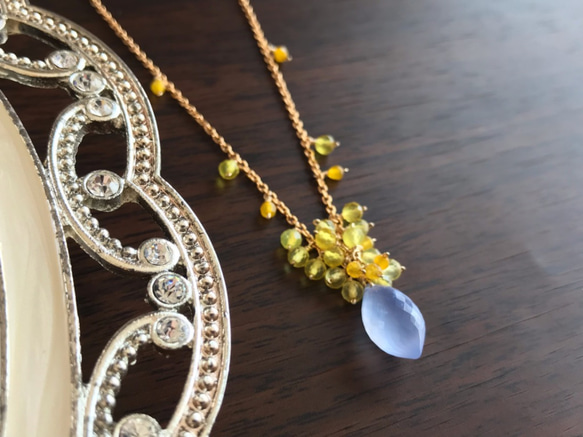 K14GF Blue Chalcedony and Yellow Opal necklace 第2張的照片