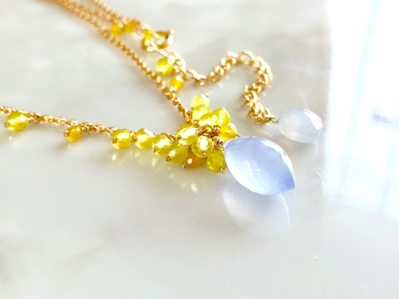 K14GF Blue Chalcedony and Yellow Opal necklace 第3張的照片