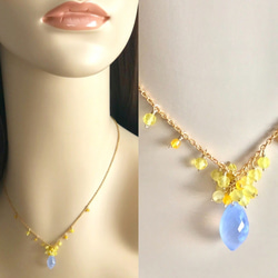 K14GF Blue Chalcedony and Yellow Opal necklace 第5張的照片