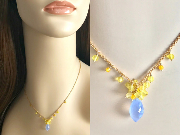 K14GF Blue Chalcedony and Yellow Opal necklace 第5張的照片