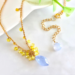 K14GF Blue Chalcedony and Yellow Opal necklace 第6張的照片