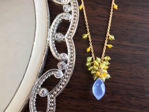 K14GF Blue Chalcedony and Yellow Opal necklace 第7張的照片