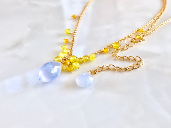 K14GF Blue Chalcedony and Yellow Opal necklace 第8張的照片