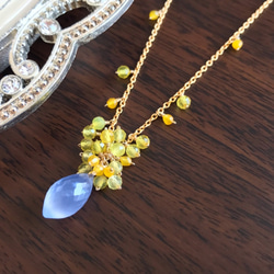 K14GF Blue Chalcedony and Yellow Opal necklace 第9張的照片