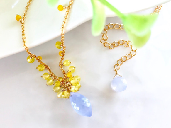 K14GF Blue Chalcedony and Yellow Opal necklace 第10張的照片