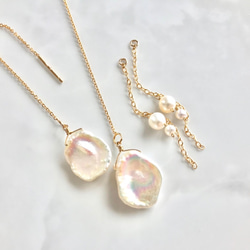 K14GF Freshwater pearl 2way American earrings 第2張的照片